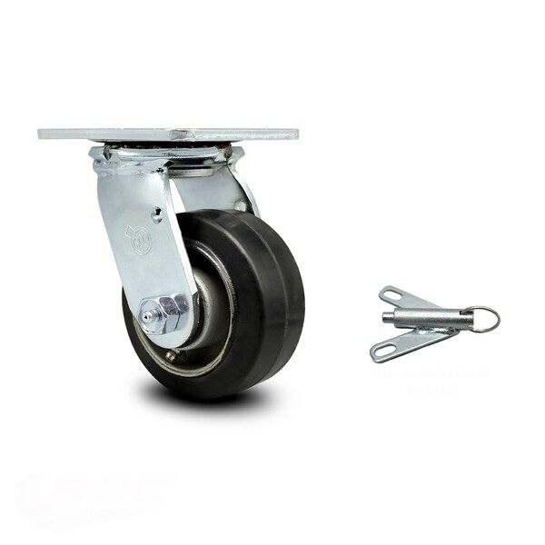 Service Caster 4 Inch Rubber on Aluminum Swivel Caster with Roller Bearing and Swivel Lock SCC SCC-30CS420-RAR-BSL - main